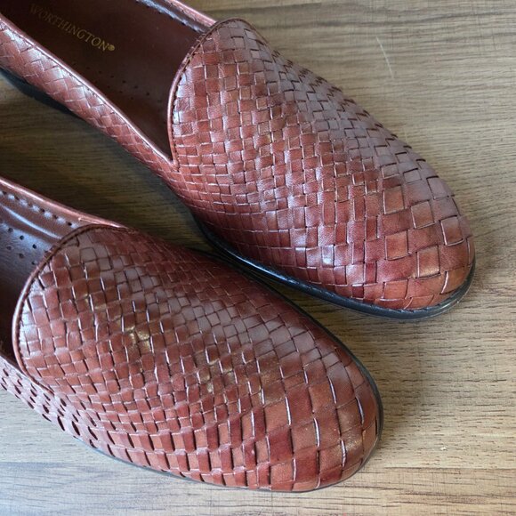 NEVER WORN WORTHINGTON ROSE III BROWN GENUINE LEATHER WOVEN LOAFERS SIZE 8.5 - Picture 10 of 16